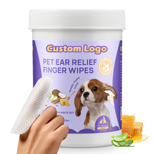 定制标志便携式狗猫耳朵清洁器手指无酒精柔软宠物耳朵清洁护理手指湿巾 - Product Image 1