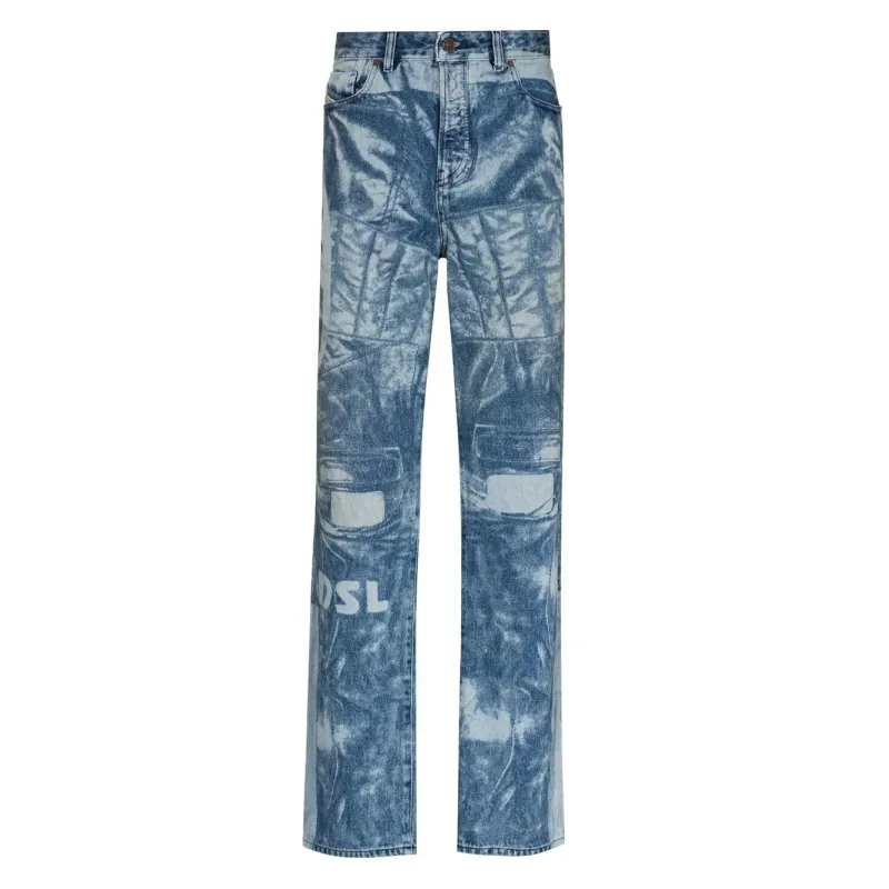 Модные мужские дизайнерские джинсы DiZNEW под заказ, стирка воды, стильные синие джинсы для мужчин, узор, обычные красивые мужские джинсы