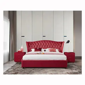 NOVA 20RTAA003 Christmas Style Festive Red Contemporary Italian Leather Bed Frame Chesterfield Headboard Bed Set
