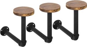 Soporte para sombrero montado en la pared con tubo de metal negro realista y madera marrón, ganchos colgantes para sombrero de entrada y soporte para peluca - Product Image 2