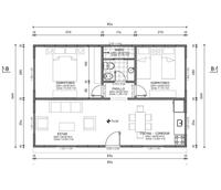 Villa préfabriquée moderne à un étage de 48 m2, en béton avec âme en EPS, 2 chambres, 1 salle de bain, 1 cuisine, salon, ignifuge, imperméable, 5+