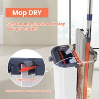 Grand seau de vadrouille à sol plat avec poignée magique extensible et tampons en microfibre lavables à usage domestique humide/sec avec ensemble d'essoreuses