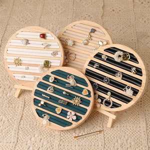 Solid Wood Velvet Jewelry Display Rack Desktop Earring <b>Ring</b> Tray Wooden Storage Organizer Home Decor - Product Image 3