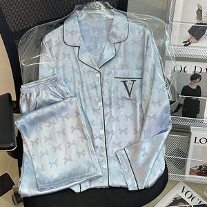 S7322F Bingshi di alta qualità con risvolto sottile <span class=keywords><strong>pantaloni</strong></span> lunghi a maniche lunghe con fiocco per <span class=keywords><strong>casa</strong></span> completo da <span class=keywords><strong>donna</strong></span> taglie forti - Product Image 2