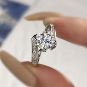 Grosir VVS D warna 100% cincin Moissanite 1CT cincin pertunangan brilian untuk wanita hadiah janji 925 perak murni perhiasan bagus - Product Image 3