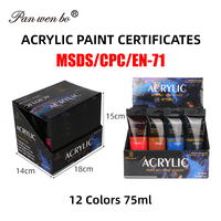 Peinture acrylique Panwenbo 12 couleurs 75ml, peinture acrylique pour étudiants, vente en gros, peinture acrylique professionnelle pour artistes
