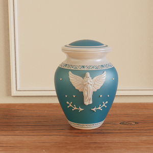 بيع بالجملة OEM ODM صنع يدويا تابوت خزفي أزرق سيراميك مباركة ملاك تذكاري حرق الرماد البشري - Product Image 4