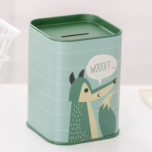 Cute Animal Cartoon Coin Bank Square Vintage Tin Box Metal Piggy Banks Barril para niños - Product Image 3