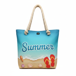 Women's 14\" Lightweight Eco-Friendly Beach <b>Handbag</b> PVC Lining Canvas Mesh Material Custom Logo Open Closure <b>Chain</b> for Summer - Product Image 2