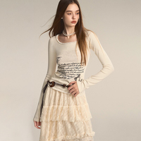 Ropa de mujer Y2K Sweet Top Nylon encaje transpirable manga larga letra impresión camiseta Slim Fit Street ropa de mujer