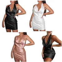 OEM/ODM personalizzato estate 2022 tinta unita raso Club Dress Ladies Sling Bodycon Fashion Sexy senza maniche Mini Dress Party Dress