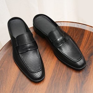 Sandales décontractées pour hommes, nouveau style, en cuir de vachette véritable, à bout ouvert, surface souple, respirantes, à enfiler - Product Image 2