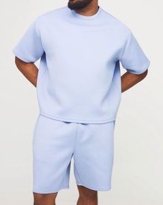 Conjunto de Verano 100% Algodón Azul Polvoriento: Camiseta Oversize de Corte Cuadrado y Pantalones Cortos Relajados - Product Image 1