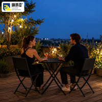 Ensemble bistrot pliant 3 pièces, chaises en osier noir, plateau de table en bois, pour terrasse extérieure