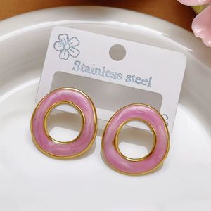 Şeker renkli sınır ötesi abartılı paslanmaz çelik saplama yağ damla küpe, basit ve çok yönlü 18k altın takı N99213 - Product Image 4