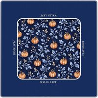 Tapis de Mahjong carré bleu marine à motif floral de citrouille, antidérapant et insonorisant, pour soirées de Mahjong américain