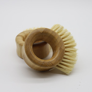 Bamboo Circular <b>Brush</b> 9.5cm Diameter Sisal Bristles For Fruit <b>Vegetable</b> Cleaning - Product Image 4
