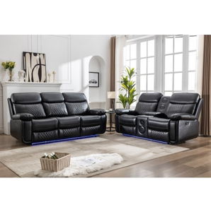 Modern <b>LED</b> <b>Lights</b> Bluetooth Speaker Recliner Air Leather Power Sofa Set for Apartment Hotel Villa Square for Living Room - Product Image 1