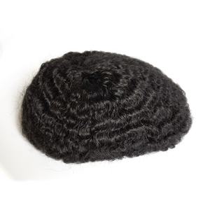 थोक मूल्य 100% मानव बाल इकाई हाथ मेड पूर्ण फीता काले पुरुषों के लिए एफ्रो कर्ल लहर पुरुषों Hairpiece टौपी - Product Image 1