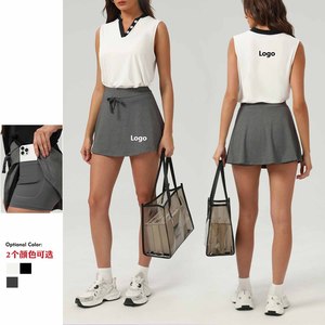 Le plus récent Logo personnalisé Golf Tennis Polo col 2 pièces ensemble col en V sans manches chemises cordon 2 en 1 jupe Padel costume de mode - Product Image 1