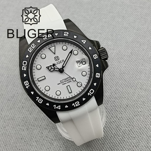 Bliger 40mm Đen tráng trường hợp nh35 tự động người đàn ông xem ngày phóng đại Sáng Quay Số dây đeo cao su vít vương miện cố định bezel - Product Image 3