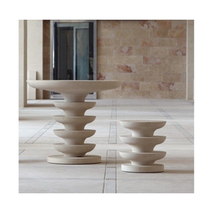 Meubles en pierre contemporains <span class=keywords><strong>Table</strong></span> basse en pierre calcaire <span class=keywords><strong>Table</strong></span> sur pied pour l'intérieur et l'extérieur - Product Image 1