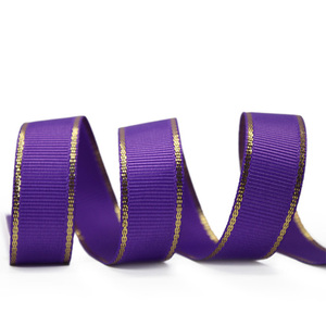 Trang trí 1 "inch đôi mặt 25 mét rắn Grosgrain <span class=keywords><strong>Ribbon</strong></span> bán buôn với vàng/bạc kim loại dây lưỡi - Product Image 6