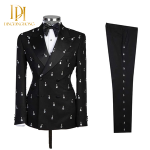 Lussuoso <span class=keywords><strong>abito</strong></span> da sposa uomo 2 pezzi Set acqua goccia diamante doppio petto per risvolto di punta dello sposo pantaloni per matrimoni estivi - Product Image 6