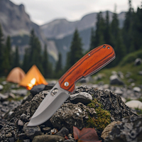 Couteau de survie pliant à manche en bois de Pakka, personnalisable OEM, acier inoxydable, verrouillage Liner Lock, longueur totale 195 mm, 135 g