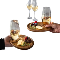 Plateau à vin en bois d'acacia poli, assiette jetable pour apéritifs, plateau à cocktails pour la nourriture occidentale, support pour verre à vin rouge et steak