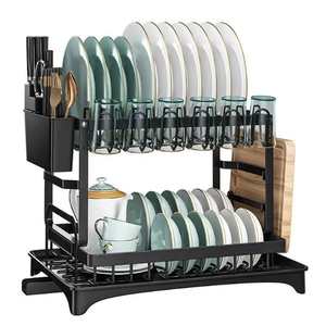 Égouttoir à vaisselle en métal à 2 niveaux pour cuisine, organisateur de tasses, bols et assiettes avec <span class=keywords><strong>support</strong></span> pour couteaux et planche à découper - Product Image 1