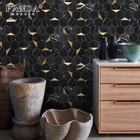 Mosaïque de carreaux hexagonaux en marbre noir créatif, mosaïque de pierre métallique, mosaïque de verre