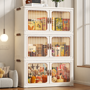 Grand meuble de rangement pliable en plastique blanc avec portes transparentes pour vêtements, jouets et couettes - Product Image 5