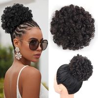 En gros, Chignons synthétiques haute température afro crépus avec bande élastique, style queue de cheval afro ondulée pour femmes noires