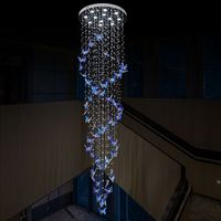 JACKSUN Long K9 Cristal Papillon Décoré Pendentif Lumière Plafond Led Lustre Lampe Nordique Cercle Spirale Escalier Pendentif