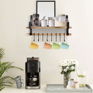 Wall Mounted Kitchen Storage Rack 3 Tier Floating <b>Shelf</b> With <b>Hooks</b> For Cup And Spice Organizer Punch Free Installation - Product Image 1