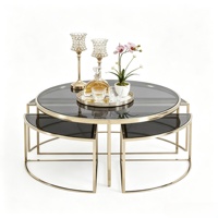 Table basse moderne de luxe en verre trempé noir avec structure en acier inoxydable, meuble décoratif contemporain pour salon, durable