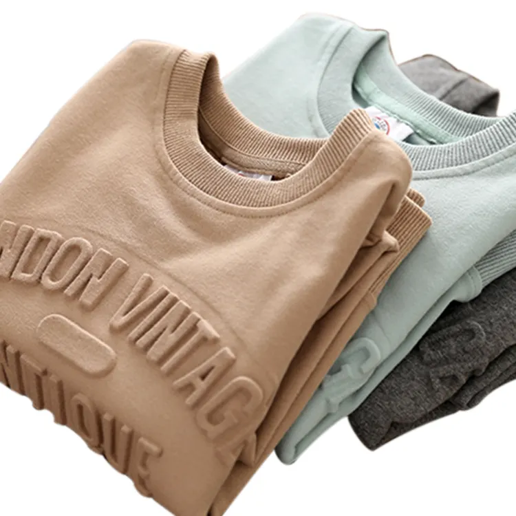 Sweat-Shirt à Col Ras du Cou pour Homme, Vêtement de Rue Personnalisé, Logo en Relief, 100% Coton