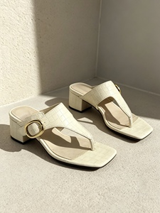 Mules <span class=keywords><strong>con</strong></span> <span class=keywords><strong>tacco</strong></span> largo e punta quadrata goffrata, colore crema, <span class=keywords><strong>con</strong></span> fibbia rotonda, <span class=keywords><strong>scarpe</strong></span> primaverili/estive da donna per il commuting, OEM ODM - Product Image 2