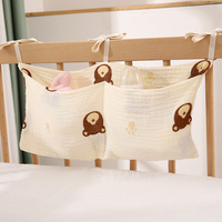 Sac de rangement pour bébé à double couche en tissu de coton avec deux poches, imprimé ours, sac suspendu pour poussette, sac suspendu pour biberon