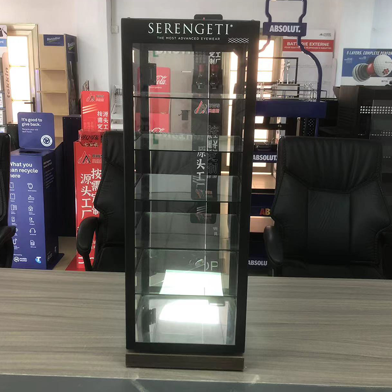 Countertop Spectacle Display Rack Multi-tier Glasses Shelf square Metal Shelf with Door for Retail Shop — view 2