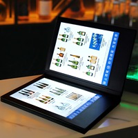 WisdomTimes Porte-menu classique style livre avec rétroéclairage LED en PU+acrylique, présentoir de factures pour restaurant, bar, boîte de nuit