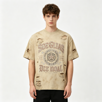 T-shirt personnalisé Kornit DTG avec impression de badge effet vieilli, service OEM, vêtement en coton tendance streetwear