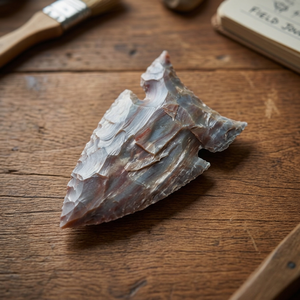 Pointe de flèche en agate faite à la main, style Clovis, imitation antique, objet de collection artistique, forme triangulaire, artisanat en pierre précieuse - Product Image 4
