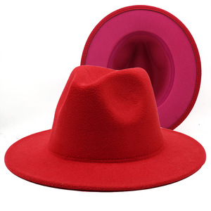 Nuevos colores, venta al por mayor de alta calidad, sombrero <span class=keywords><strong>Fedora</strong></span> de fieltro de lana, sombreros de 2 tonos, sombreros de ala ancha - Product Image 4