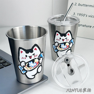 Vaso de Acero Inoxidable de 450 ml con Pajita, Taza de Viaje Portátil para Bebidas Frías, Café, Jugo, Adultos - Product Image 5