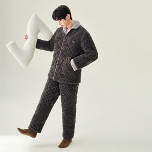 Pigiama Invernale <span class=keywords><strong>da</strong></span> <span class=keywords><strong>Uomo</strong></span> in Pile Grigio Scuro, Durevole, Confortevole, Caldo e Traspirante, con Maniche Lunghe e Motivo a Rombi - Product Image 2