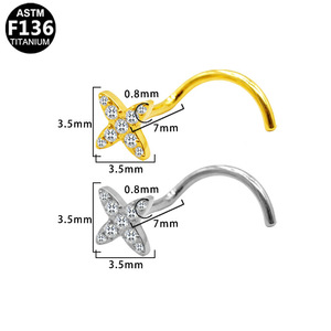 <b>Titanium</b> Nose <b>Stud</b> S-Shaped Flower Design With Crystals For Daily Wear - Product Image 4