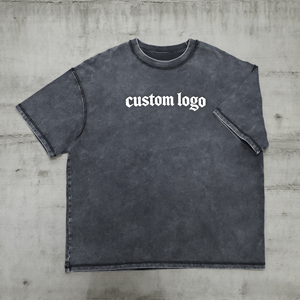 T-shirts pour hommes en coton 100% tricoté, respirants, écologiques, lavés à l'acide, à manches courtes, style streetwear, avec logo personnalisé - Product Image 2