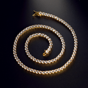 OUGEPHELI Collana Tennis con Catena in Zirconia Cubica Placcata Oro 3MM 4MM 5MM per Uomo e <span class=keywords><strong>Donna</strong></span> - Product Image 2